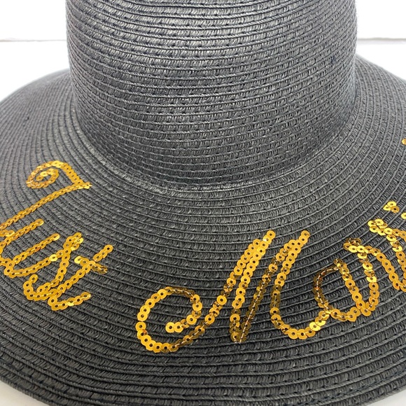 Betsey Johnson | Black ‘Just Married’ Floppy Sun Hat | One Size - Picture 2 of 6